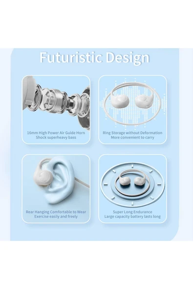 EXENAR  Boyun Bantlı Sporcu Bluetooth Kulaklık Hava İletim Kablosuz Kulaklık Ergonomik-Yüksek Ses Kalitesi - Resim 6