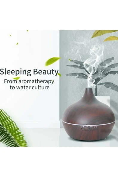 EXENAR  Aroma Terapi Oda Hava Nemlendirici Işıklı Ultrasonik Buhar Makinesi Ahşap Görünüm 7 Renk Led Işıklı - 6