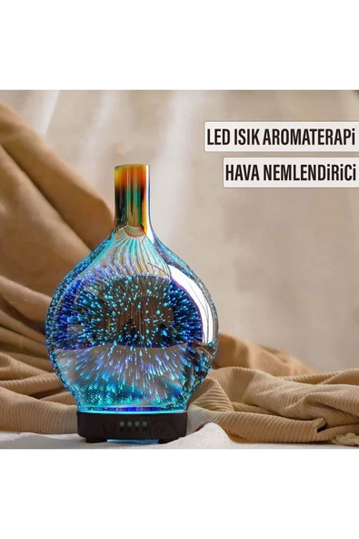 EXENAR Aroma Terapi Oda Hava Nemlendirici Renkli Galaxy 3D Cam Buhar Makinesi Çok Renkli Led Işıklı ürün görseli