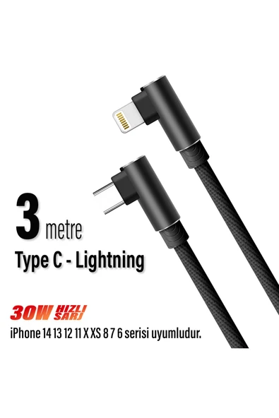 EXENAR  3 Metre Uzun TYPE-C Şarj Kablosu iPhone 14 13 12 11 Uyumlu HIZLI  Şarj (Pro Pro Max Plus Uyumlu)