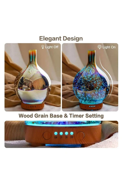EXENAR  Aroma Terapi Oda Hava Nemlendirici  Renkli Galaxy 3D Cam Buhar Makinesi Çok Renkli Led Işıklı - 2