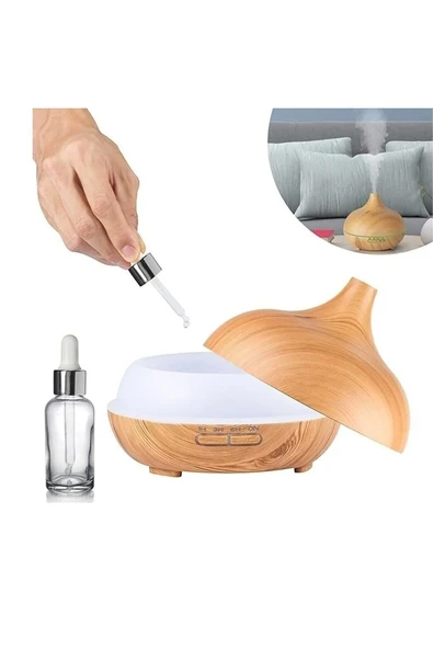 EXENAR  Aroma Terapi Oda Hava Nemlendirici Işıklı Ultrasonik Buhar Makinesi Ahşap Görünüm 7 Renk Led Işıklı - 5