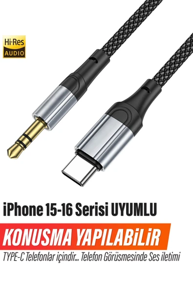 iPhone 15 iPhone 16 Serisi Uyumlu Telefon Konuşması Yapılabilir Araç Araba AUX Type-C Çevirici Kablo
