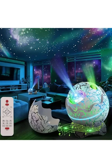 EXENAR  Dinozor Yumurtası Galaxy Projektör Gökyüzü Projeksiyon Gece Lambası USB Girişli Bluetooth Hoparlör