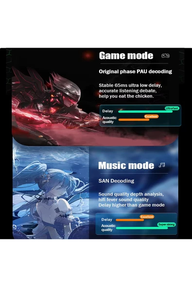 EXENAR  TWS Gaming Kulaklık Oyuncu Bluetooth Kulaklık Kablosuz Mikrofon Kaliteli Ses Tüm Telefon Uyumlu - 5