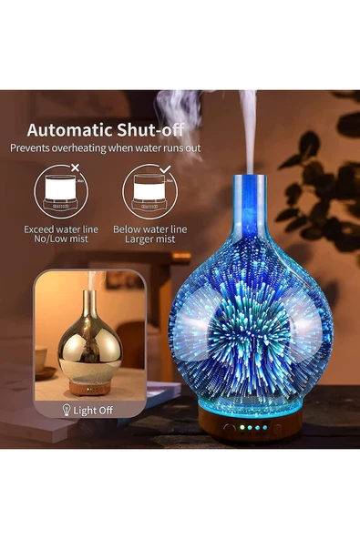 EXENAR  Aroma Terapi Oda Hava Nemlendirici  Renkli Galaxy 3D Cam Buhar Makinesi Çok Renkli Led Işıklı - 3
