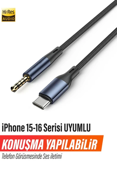 EXENAR  iPhone 15 iPhone 16 Serisi Uyumlu Telefon Konuşması Yapılabilir Araç Araba AUX Type-C Çevirici Kablo