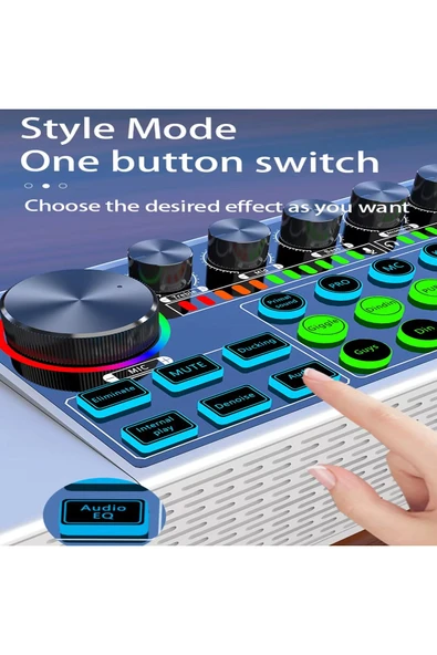 EXENAR  Mini Dj Ses Mikseri Canlı Yayın Ses Kartı Controller Dj Setup Başlangıç Karaoke Çift Mikrofon - 5