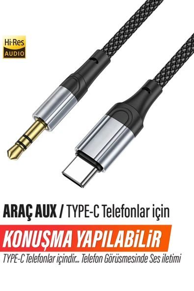 EXENAR  Araç Aux Kablosu Type-C Telefon Konuşma Yapılabilir Araba AUX Kablo Type C Müzik Dinleme