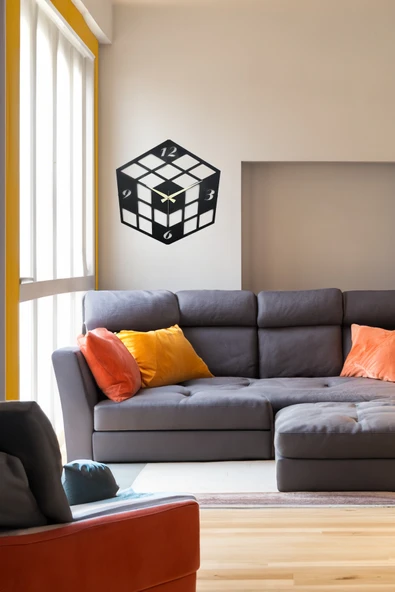 MOOCLOCK Küp Model Metal Lazer Kesim Akar Sessiz Mekanizmalı Duvar Saati - Resim 2