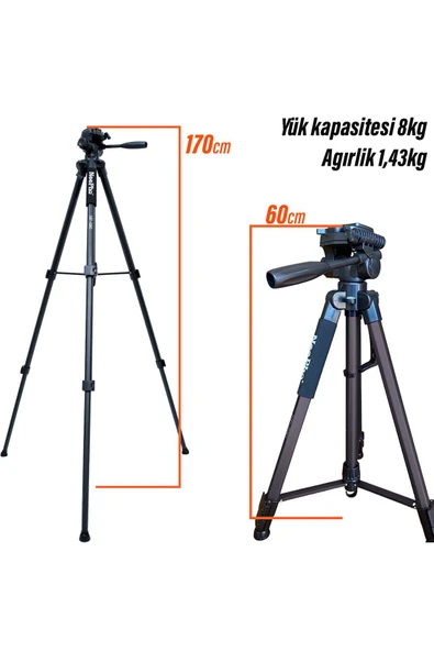 EXENAR  Tripod 170cm Profesyonel 3 Ayak Telefon Video Çekim Tripodu Uzun Boy Sabitleyici Tripod - 2