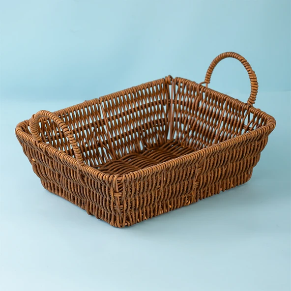 Porsima 301-C Dikdörtgen 3'lü Hasır Sepet Dekoratif Ev Düzenleyici Kendinden Kulplu Hasır Sepet Seti Banyo Düzenleyici Sepet - 4