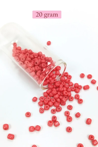 Dökme Cam Kum Boncuk Büyük Boy (6/0) 4 mm - 20 Gram - Açık Kırmızı - BNC089