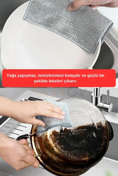Nishev.com Evini Sev 3 Adet Çizilmez Tel Bulaşık Bezi - Zor Kir Bezi, Mutfak Banyo Bezi Çift Katlı Çok Amaçlı Çelik Tel Bez - 4