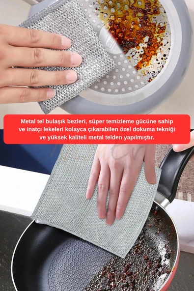 Nishev.com Evini Sev 5 Adet Çizilmez Tel Bulaşık Bezi - Zor Kir Bezi, Mutfak Banyo Bezi Çift Katlı Çok Amaçlı Çelik Tel Bez - 3