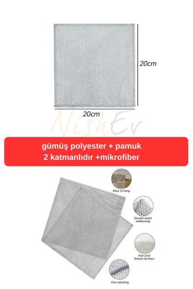Nishev.com Evini Sev 5 Adet Çizilmez Tel Bulaşık Bezi - Zor Kir Bezi, Mutfak Banyo Bezi Çift Katlı Çok Amaçlı Çelik Tel Bez - 5