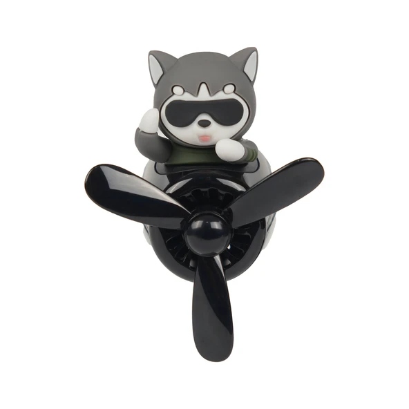 Pervaneli Siyah Klima Süsü Oto Koku Klipsi Pilot Gri Kedi Araba Hava Ferahlatıcı Maskot - 6