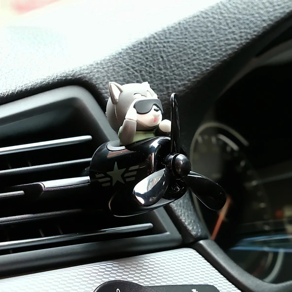 Pervaneli Siyah Klima Süsü Oto Koku Klipsi Pilot Gri Kedi Araba Hava Ferahlatıcı Maskot - 2