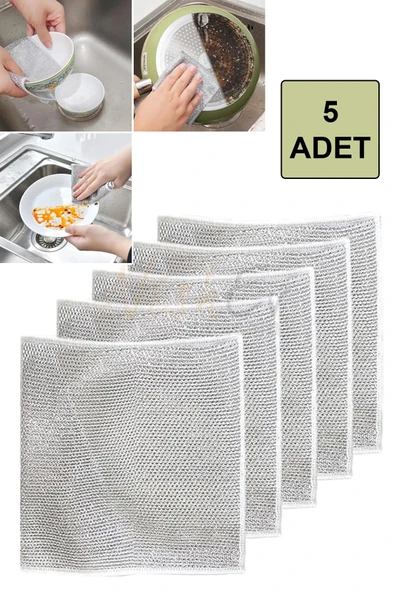 Nishev.com Evini Sev 5 Adet Çizilmez Tel Bulaşık Bezi - Zor Kir Bezi, Mutfak Banyo Bezi Çift Katlı Çok Amaçlı Çelik Tel Bez