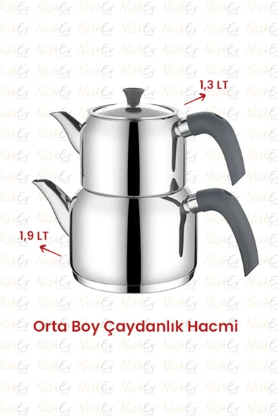 Nishev.com Evini Sev Kahramanlar Delux Soft 4 Parça Çaydanlık Takımı - Orta Boy Antrasit - 2