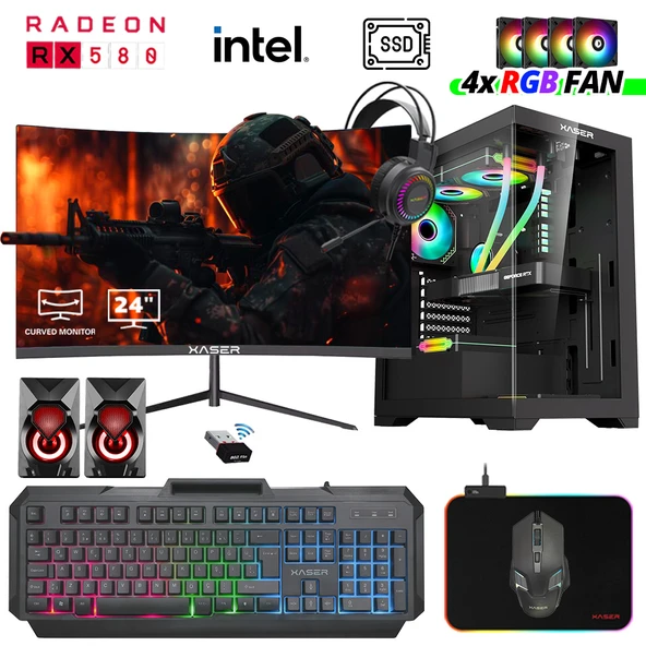 Xaser Xsr1009 i5 7400 16GB Ram 256GB SSD 8GB RX580 Ekran Kartı 24" Curved Oyun Bilgisayarı