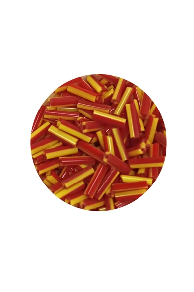 Uzun Boru Kesme Boncuk Çap 2mm Uzunluk 10 mm - 60 Gram - Sarı Kırmızı - BNC274 - 2