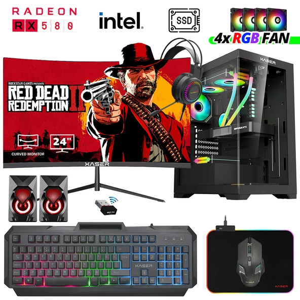 Xaser Xsr1011 i5 7400 32GB Ram 256GB SSD 8GB RX580 Ekran Kartı 24" Curved Oyun Bilgisayarı - 1