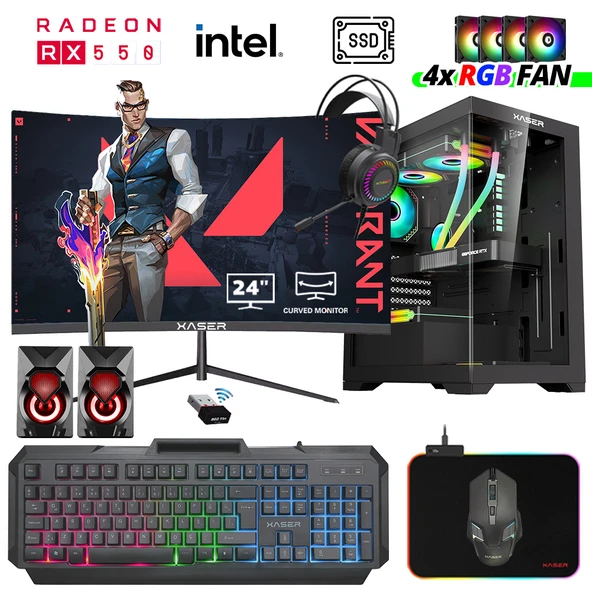 Xaser Xsr1015 i5 7400 16GB Ram 256GB SSD 4GB RX550 Ekran Kartı 24" Curved Oyun Bilgisayarı