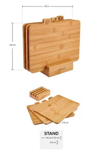 Karaca Parça Ayaklı Bambu Kesme Tahtası Seti 28 Cm Triple 4 Parça Ayaklı Bambu Kesme Tahtası Seti 28 Cm - 5
