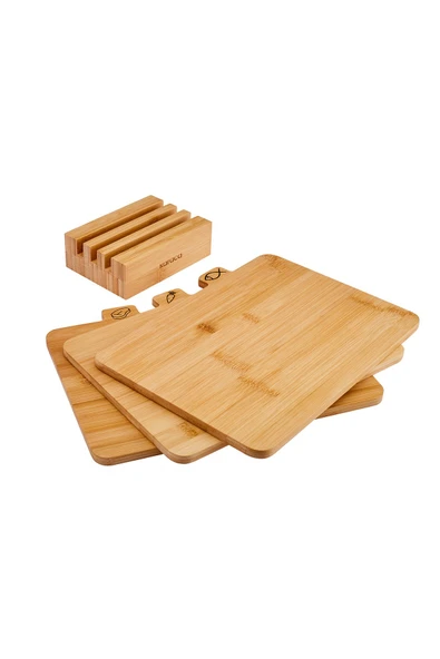Karaca Parça Ayaklı Bambu Kesme Tahtası Seti 28 Cm Triple 4 Parça Ayaklı Bambu Kesme Tahtası Seti 28 Cm - 7