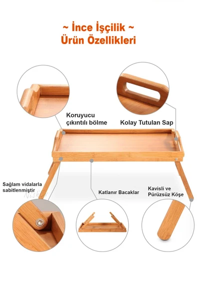 Nishev.com Evini Sev Katlanır Ayaklı Bambu Tepsi - Yatak Keyif Tepsisi Portatif Tepsi - 3