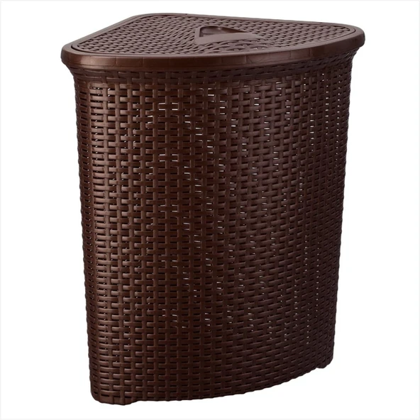 Köşe için Plastik Üçgen Hasır Örgü Desenli Kirli Temiz Beyaz Renkli Çamaşır Sepeti