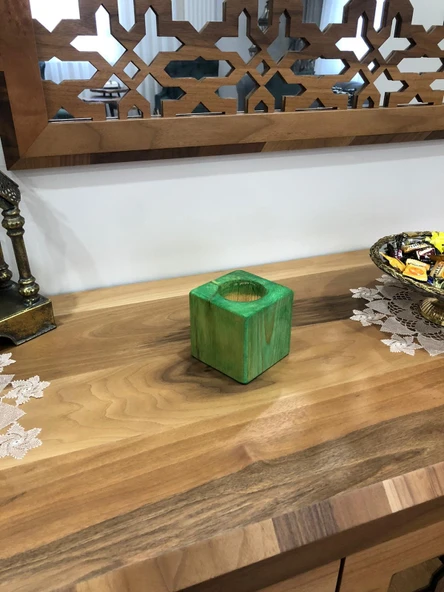 Yeşil Doğal Ahşap Küp Kaktüs Saksısı - 2