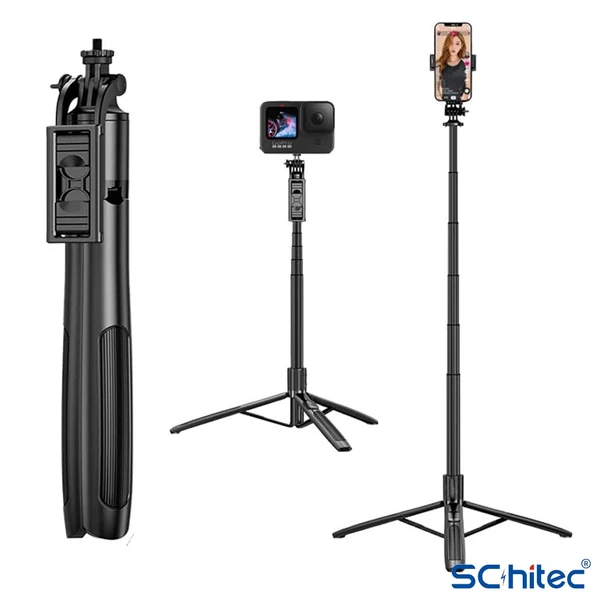 ScHitec Q05 Buetooth Kumandalı Selfie Çubuğu Tripod 1,58m 360° Oynar Başlık - 2