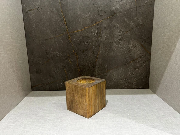 Kahverengi Doğal Ahşap Küp Kaktüs Saksısı