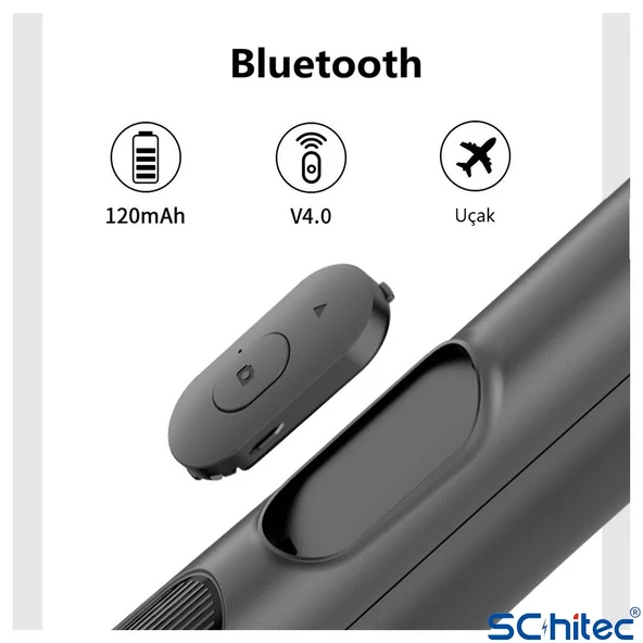 ScHitec Q05 Buetooth Kumandalı Selfie Çubuğu Tripod 1,58m 360° Oynar Başlık - 4