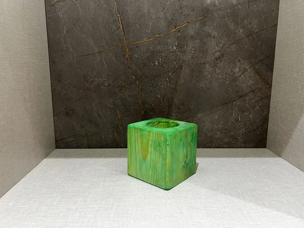 Yeşil Doğal Ahşap Küp Kaktüs Saksısı