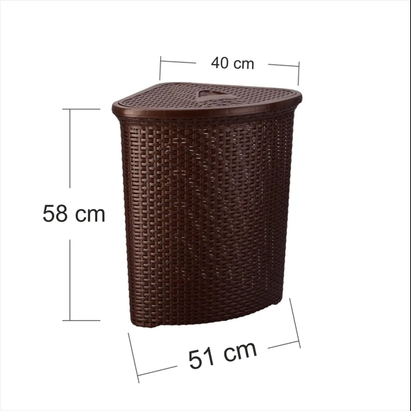 Köşe için Plastik Üçgen Hasır Örgü Desenli Kirli Temiz Beyaz Renkli Çamaşır Sepeti - 2