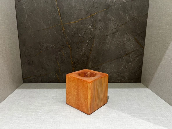 Kırmızı Doğal Ahşap Küp Kaktüs Saksısı