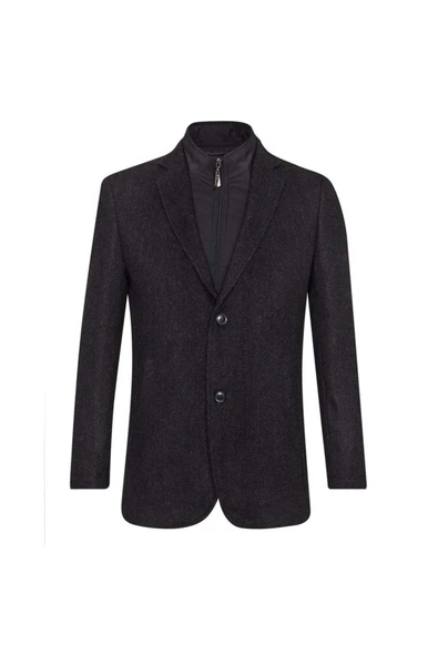 Süvari Çıkma Mono Yaka Slim Fit Gri Kaban