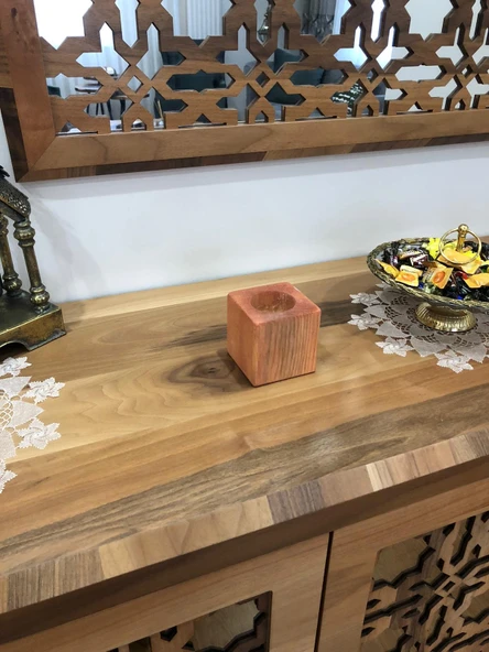 Kırmızı Doğal Ahşap Küp Kaktüs Saksısı - 2