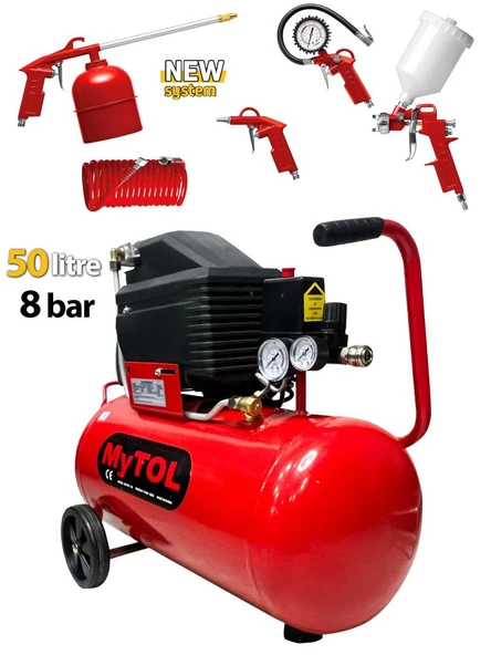 Mytol En Çok Tercih Edilen 2 HP 50 Litre Yağlı Hava Kompresörü ve Havalı Alet Seti Matkap Hediyeli - 2