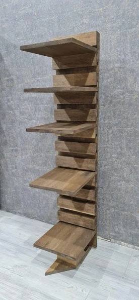 Raf aralıkları ayarlanabilir 5 Gözlü Ayarlanabilir Dikey Doğal Ahşap Ayakkabılık (Alindi001) - 2