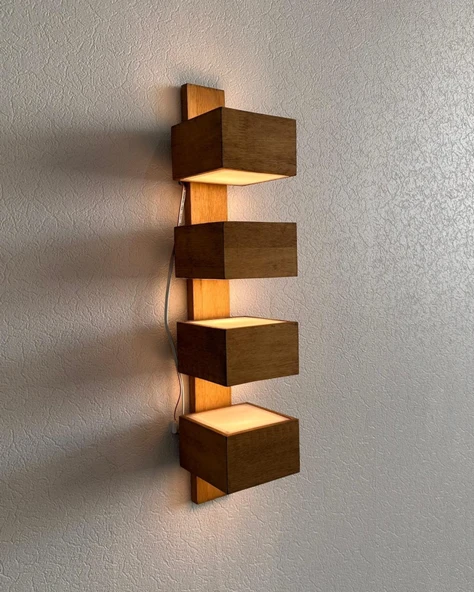 Duvar Tipi 4 Gözlü Modern Işıklı Ahşap Aplik