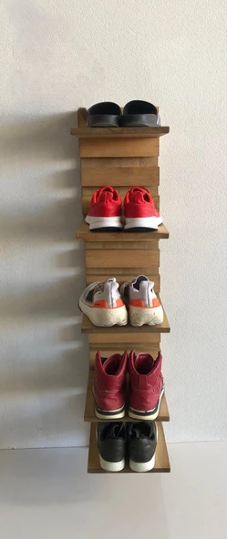 Raf aralıkları ayarlanabilir 5 Gözlü Ayarlanabilir Dikey Doğal Ahşap Ayakkabılık (Alindi001) - 4