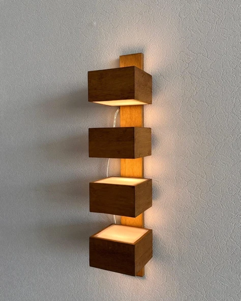 Duvar Tipi 4 Gözlü Modern Işıklı Ahşap Aplik - 4