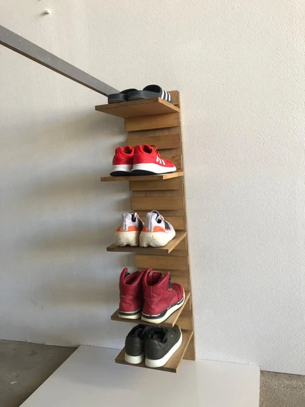 Raf aralıkları ayarlanabilir 5 Gözlü Ayarlanabilir Dikey Doğal Ahşap Ayakkabılık (Alindi001) - 5