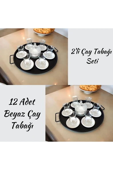 EceAksesuar  Metal Çay Tabağı-bardak Altlığı-2'li Set 12 Adet Beyaz Çay Tabağı Paslanmaz Kararmaz