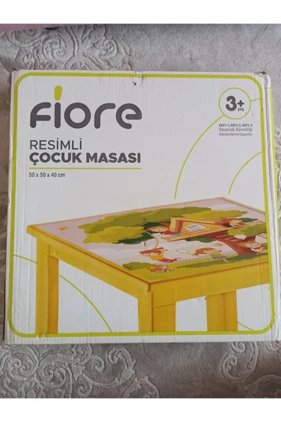 Fiore Resimli Çocuk Masası Sarı 50x50x40cm