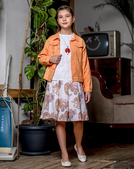 Kız Çocuk Gömlek, Etek , Ceketli Takım M00719